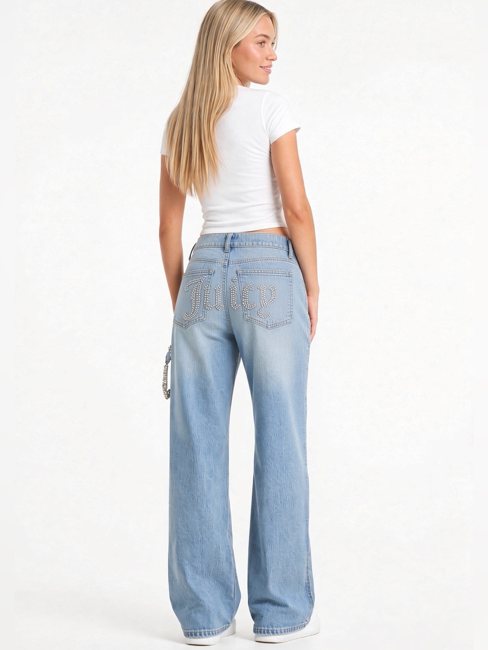 Juicy Couture Abbot Light Wash Rhinestone Back Pocket Carpenter Jeans 1/25